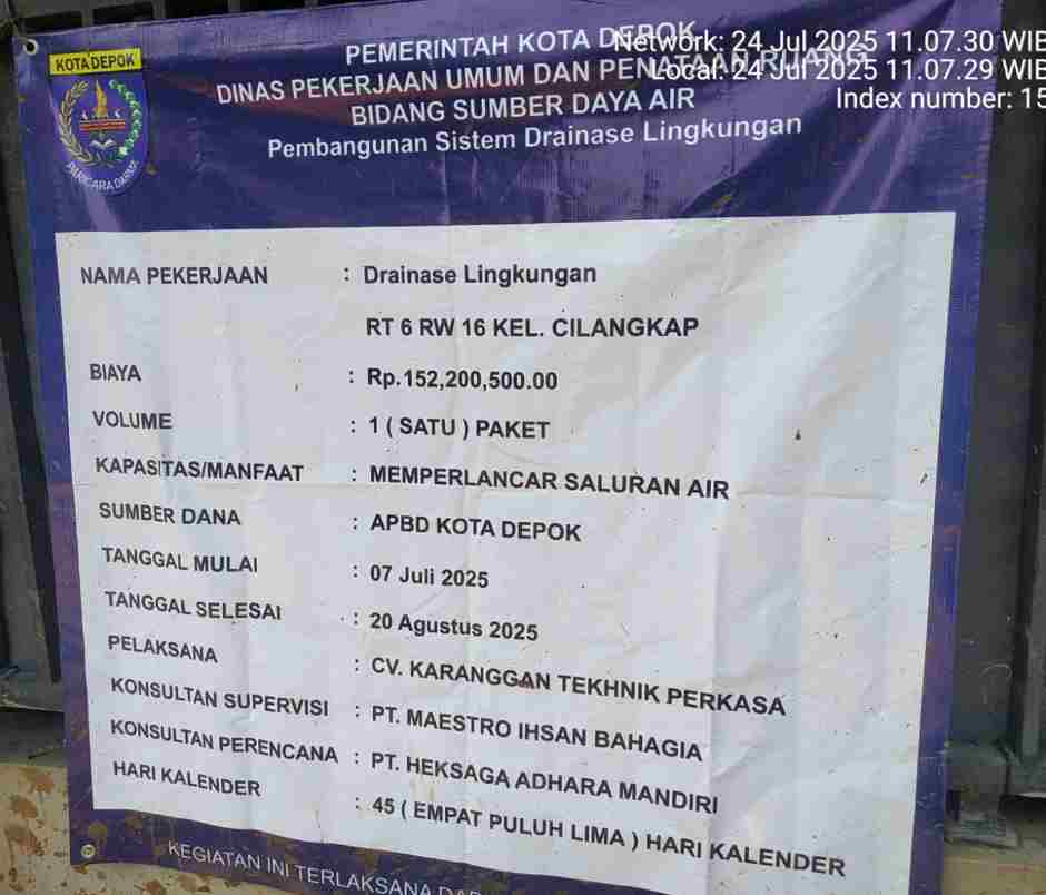 Proyek Drainase di Perumahan Mutiara Cilangkap Dipertanyakan, Warga Soroti Minimnya Pengawasan