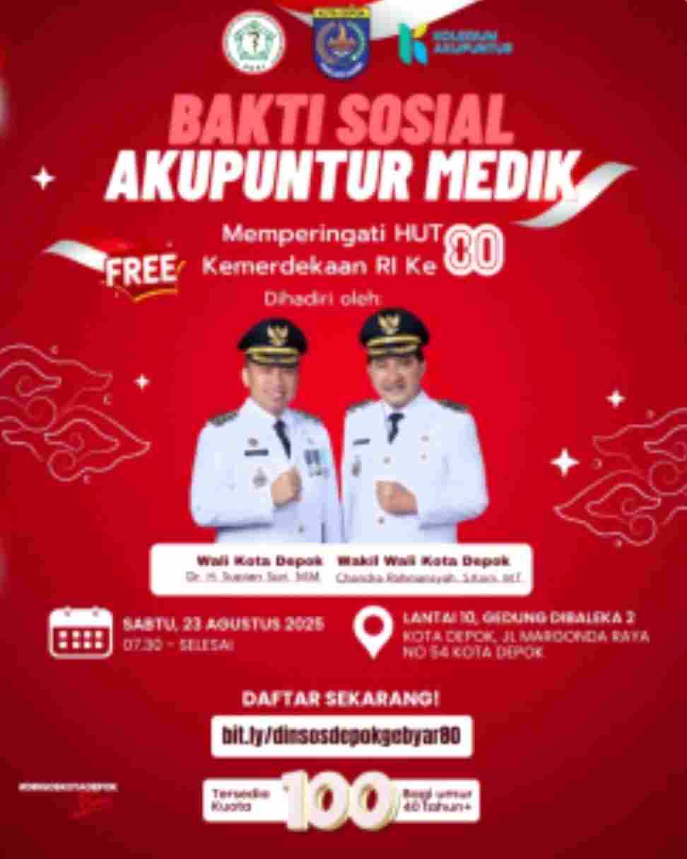 Rayakan HUT ke-80 RI, Dinsos Depok Tawarkan Layanan Akupunktur Medik Gratis untuk Warga
