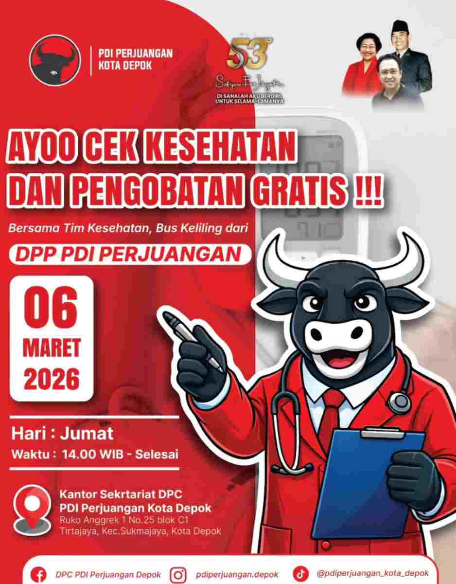 DPC Partai Demokrasi Indonesia Perjuangan Kota Depok Siapkan Bus Kesehatan Gratis untuk 500 Warga