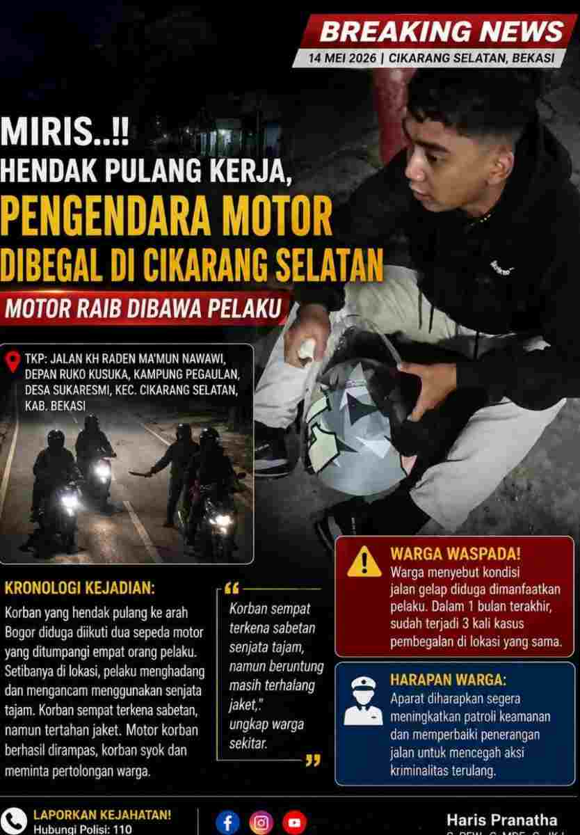 Kronologi Keterangan Korban Begal: Pengendara Motor Jadi Korban Percobaan Begal Bersenjata Tajam di Jalur Kalimalang