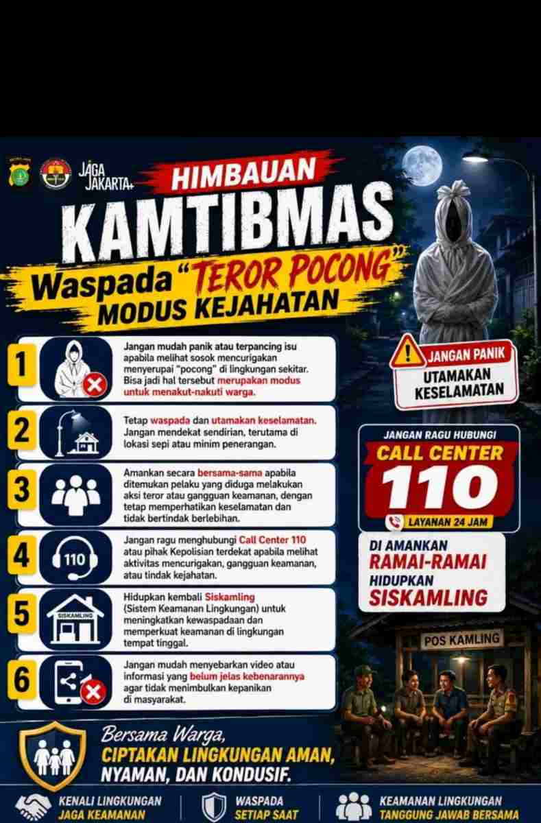 Warga Diimbau Waspada Modus Kejahatan “Teror Pocong”, Polisi Ajak Aktifkan Siskamling