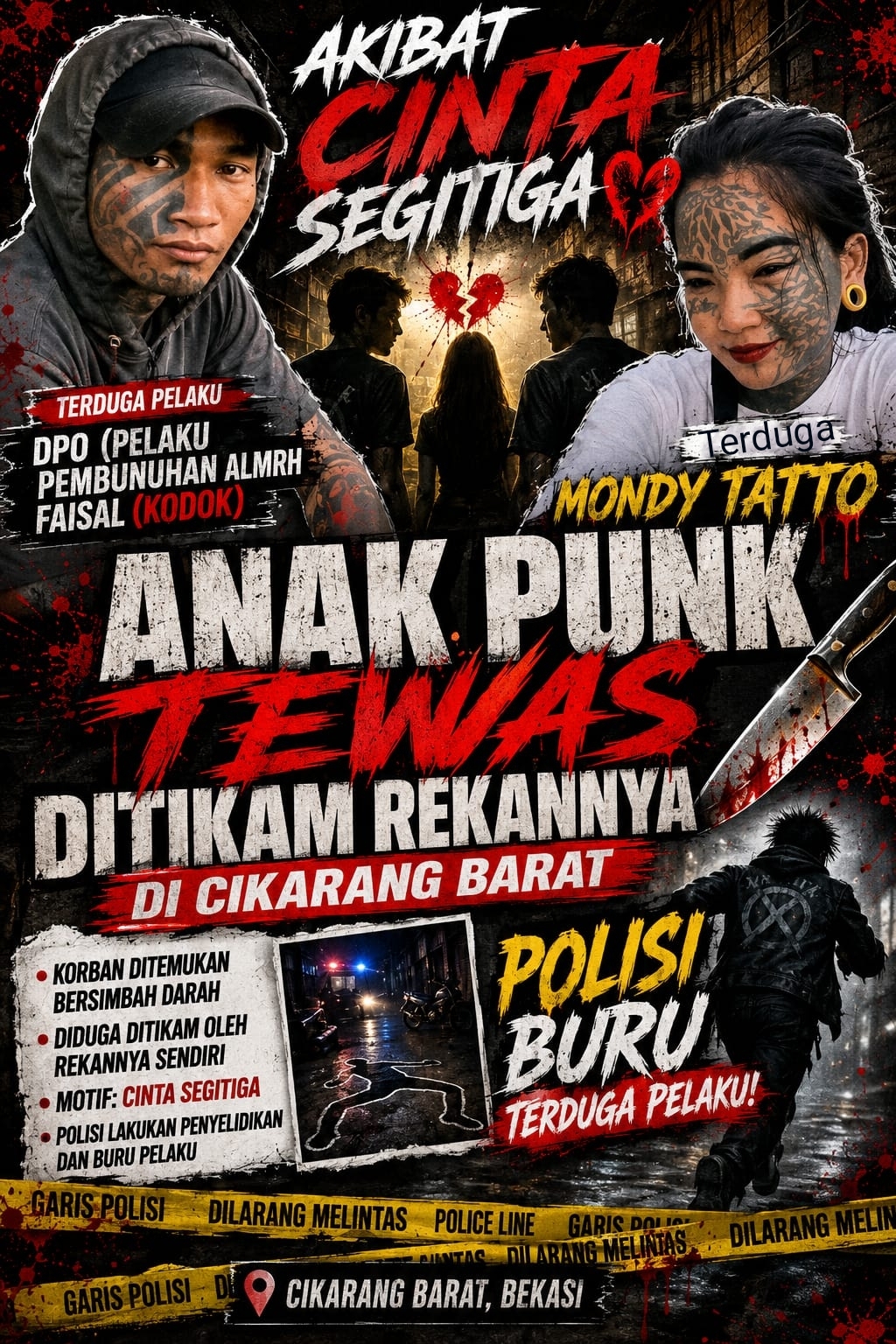Akibat Cinta Segitiga (Berujung Maut) Seorang Anak Punk Tewas Ditikam Rekannya di Cikarang Barat, Polisi Buru Terduga Pelaku