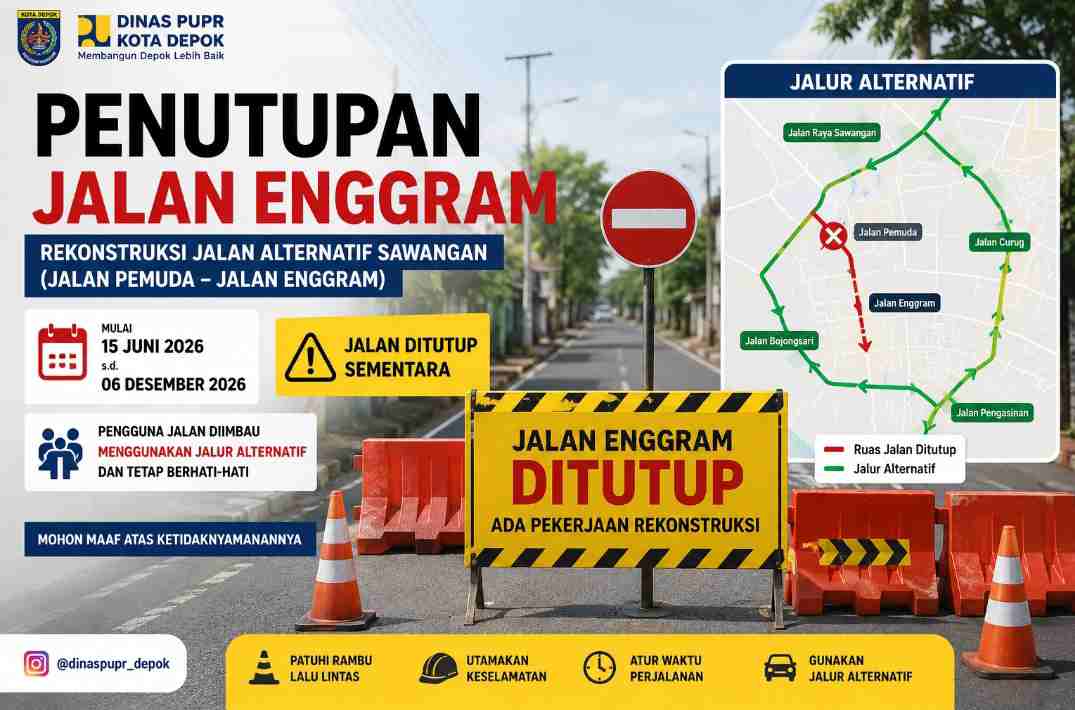 Jalan Enggram Depok Ditutup Hingga Desember 2026, Pengendara Diminta Siapkan Rute Alternatif