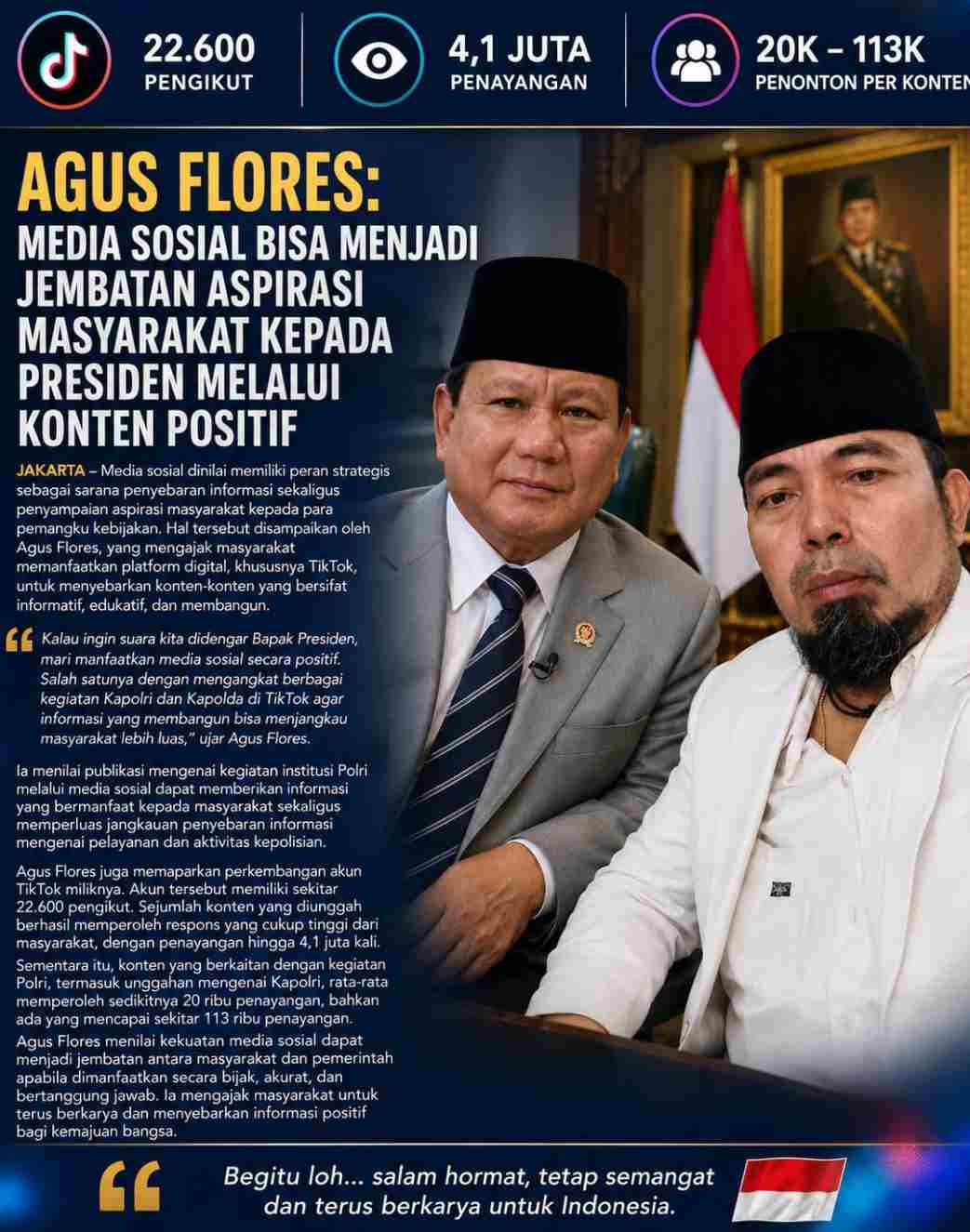Agus Flores: Media Sosial Bisa Menjadi Jembatan Aspirasi Masyarakat kepada Presiden Melalui Konten Positif