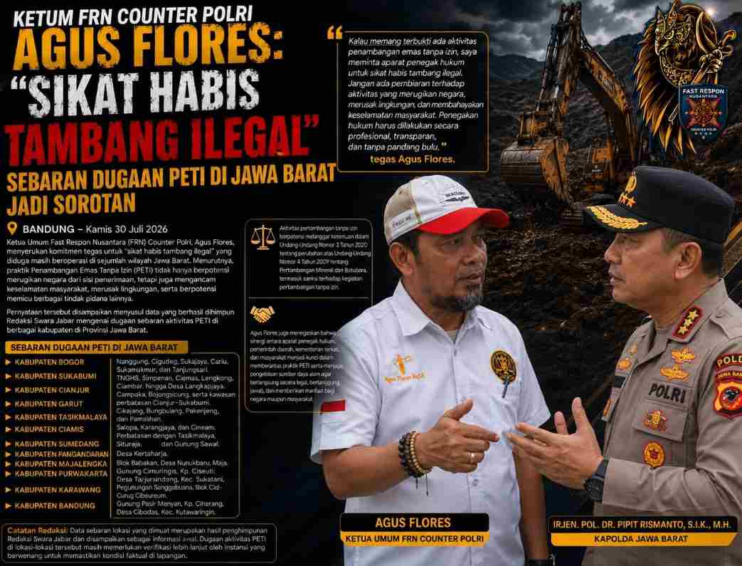Ketum FRN Counter Polri Agus Flores: “Sikat Habis Tambang Ilegal”, Sebaran Dugaan PETI di Jawa Barat Jadi Sorotan