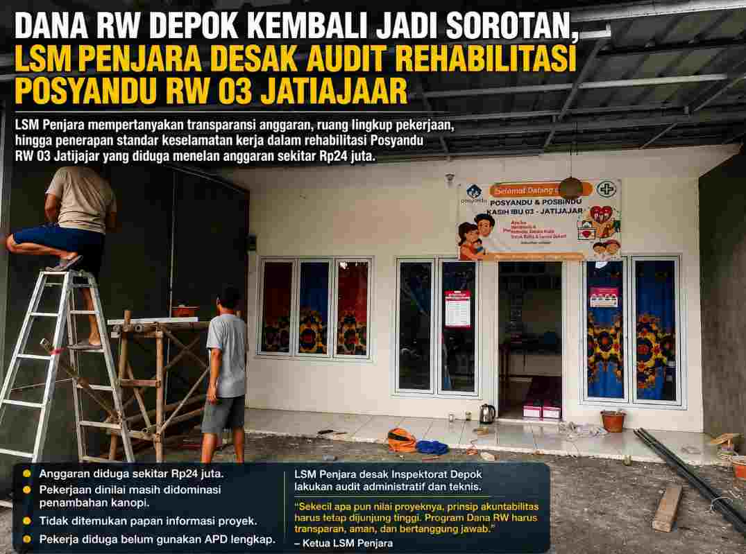 Dana RW Depok Kembali Jadi Sorotan, LSM Penjara Desak Audit Rehabilitasi Posyandu RW 03 Jatijajar