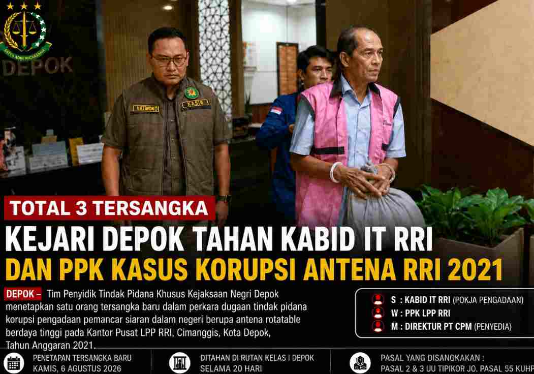Total 3 Tersangka, Kejari Depok  Tahan Kabid IT RRI dan PPK Kasus Korupsi Antena RRI 2021